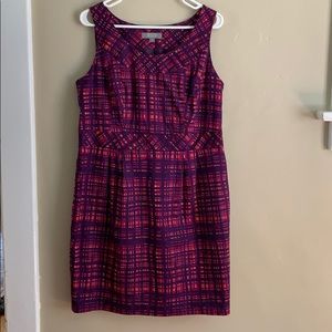 Merona Dress Purple Orange Plaid Lined Sleeveless Classic Sheath 14